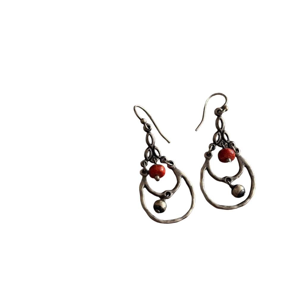 Silpada Sterling Silver and Red Sponge Coral Hoop Earrings W1560